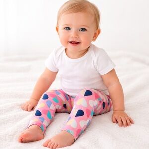 Carter’s Heart Leggings 2T Pink Multicolor Print Pull On Skinny NEW